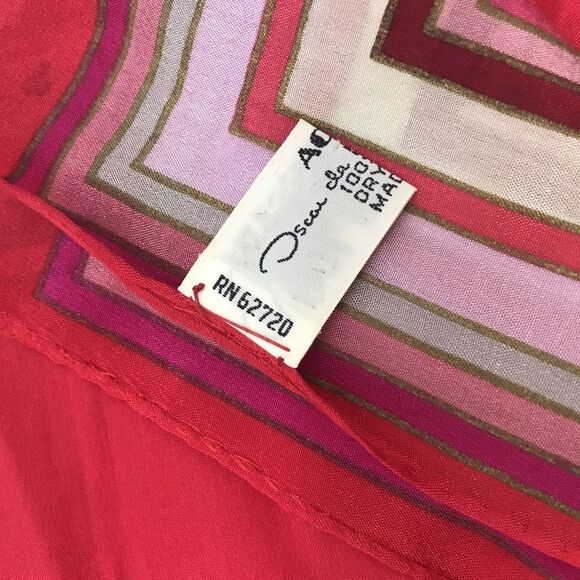 Vintage Oscar De La Renta Signed Silk Scarf for Accessory St. Red Striped Border - Picture 7 of 8